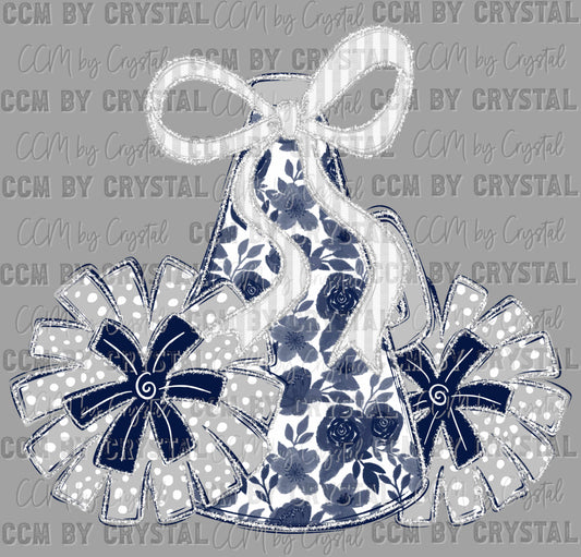 Floral Megaphone Pom Poms Cheer Ready to Press Transfer DTF Transfer Sublimation Transfer
