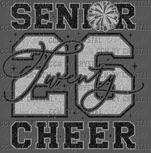 Senior Cheer Mom 2026 Silver Black Ready to Press Transfer Instant Peel DTF Transfer Sublimation Transfer