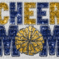 Cheer Mom Faux Sequins Faux Embroidery Blue Gold Ready to Press Transfer