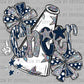 Cheer Navy White Faux Fake Glitter Fake Holographic DTF Transfer Sublimation Transfer