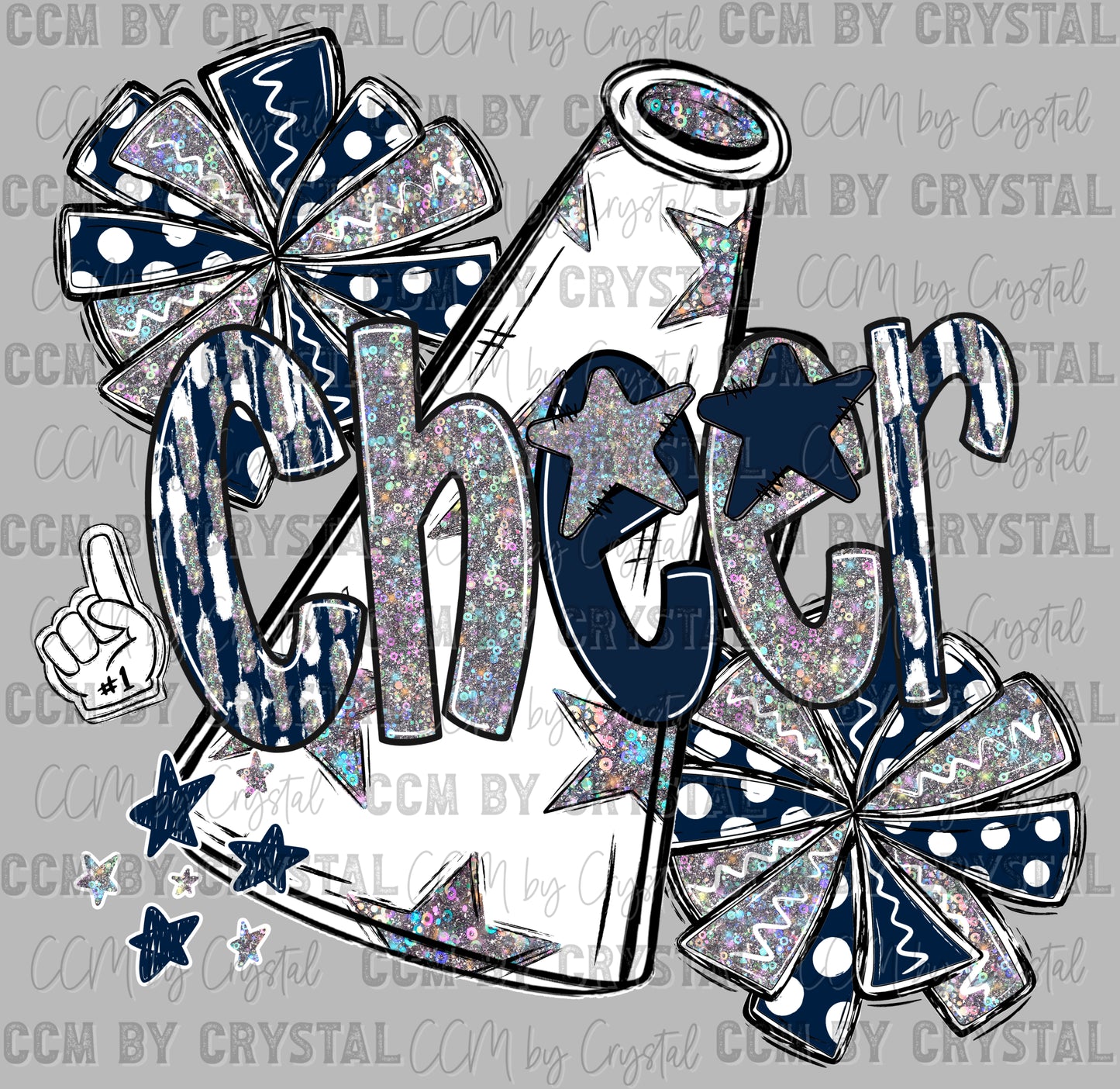 Cheer Navy White Faux Fake Glitter Fake Holographic DTF Transfer Sublimation Transfer