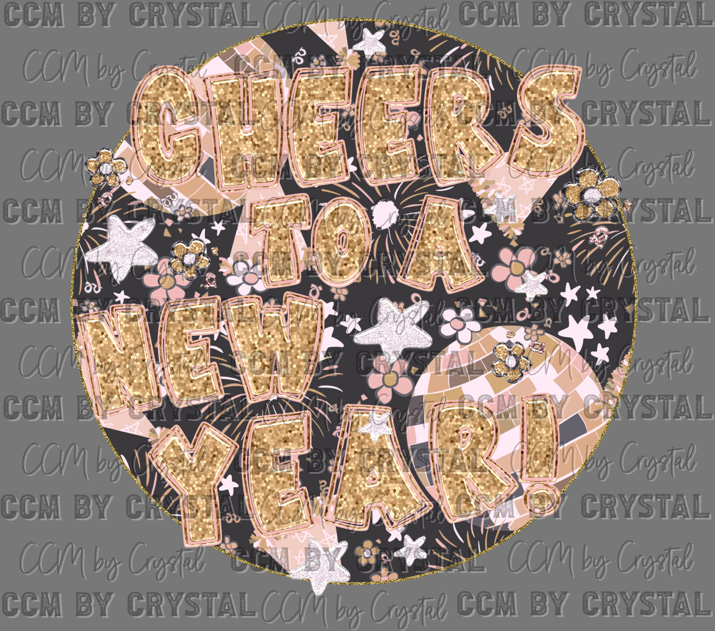 Cheers to a New Year Faux Glitter Ready to Press Instant Peel DTF Transfers Sublimation Transfers