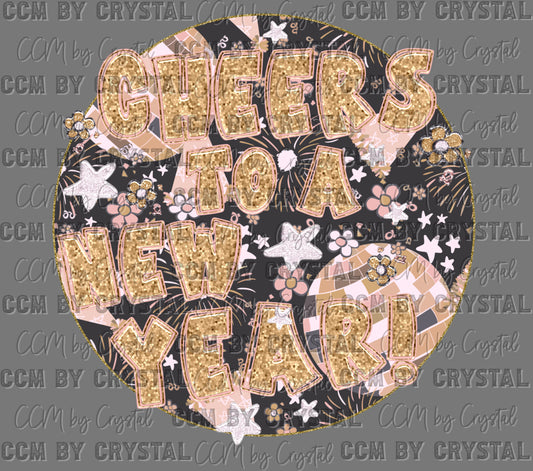Cheers to a New Year Faux Glitter Ready to Press Instant Peel DTF Transfers Sublimation Transfers