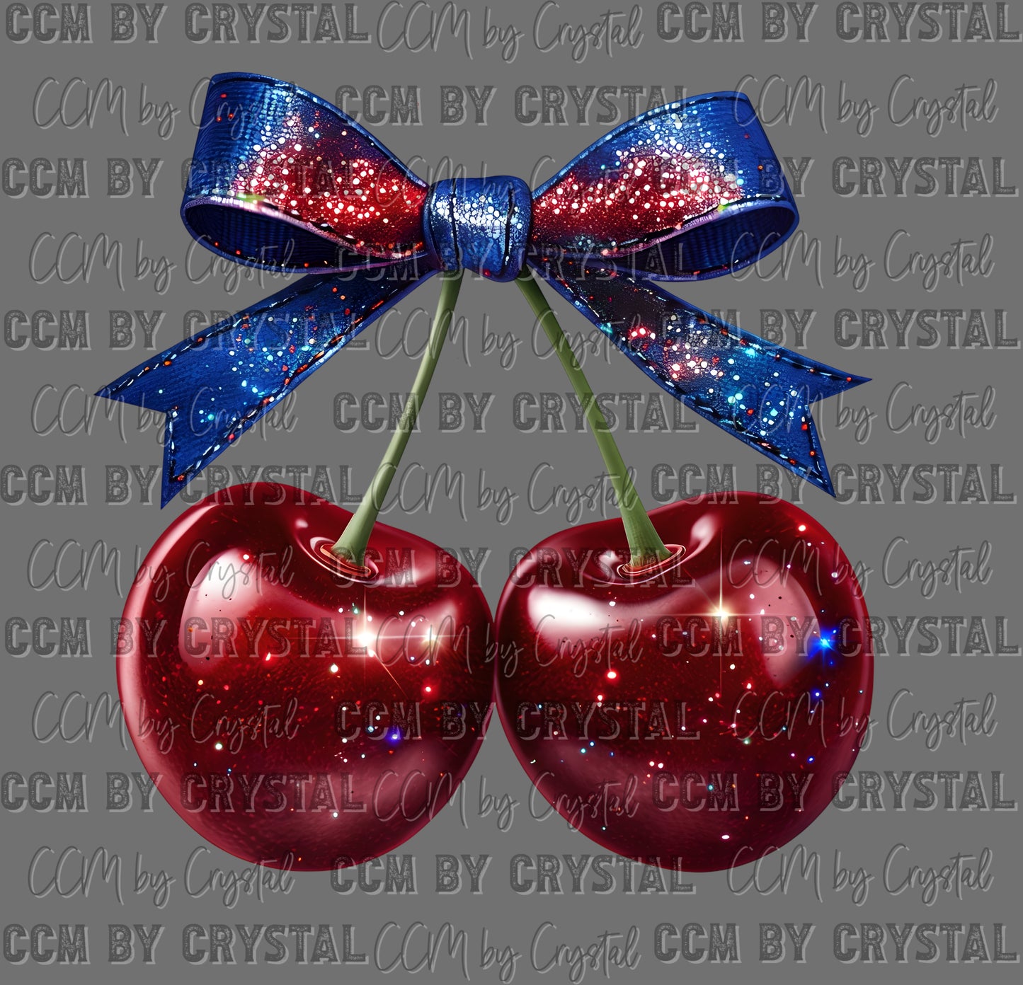 Cherries Faux Glitter USA Patriotic 4th of July Ready to Press Instant Peel DTF Transfers Sublimation Transfers