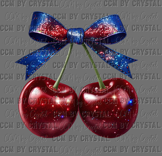 Cherries Faux Glitter USA Patriotic 4th of July Ready to Press Instant Peel DTF Transfers Sublimation Transfers
