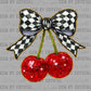 Checkered Cherries Faux Glitter Ready to Press DTF Transfers Sublimation Transfers