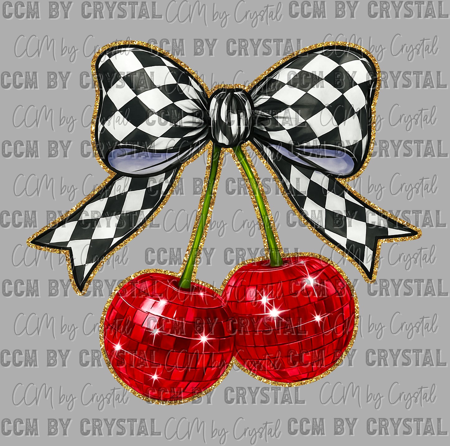 Checkered Cherries Faux Glitter Ready to Press DTF Transfers Sublimation Transfers