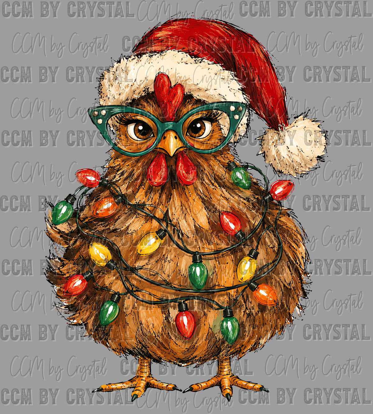 Christmas Chicken with Lights Santa Hat Ready to Press DTF Transfers Sublimation Transfers