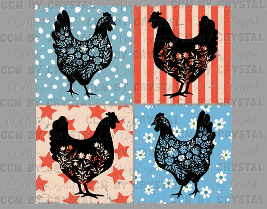 Chickens Fourth of July 4th Patriotic Ready to Press Transfer DTF Transfer