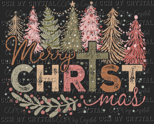 Merry Christmas Trees Cross Ready to Press Transfer DTF Transfer Sublimation Transfer