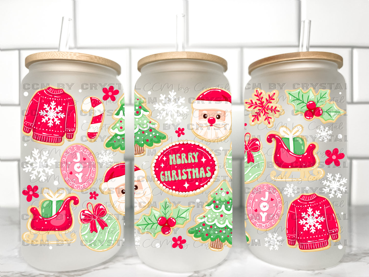 Merry Christmas Red Sweater UV Transfer 16oz Libby Glass Can Wrap Ready to Apply