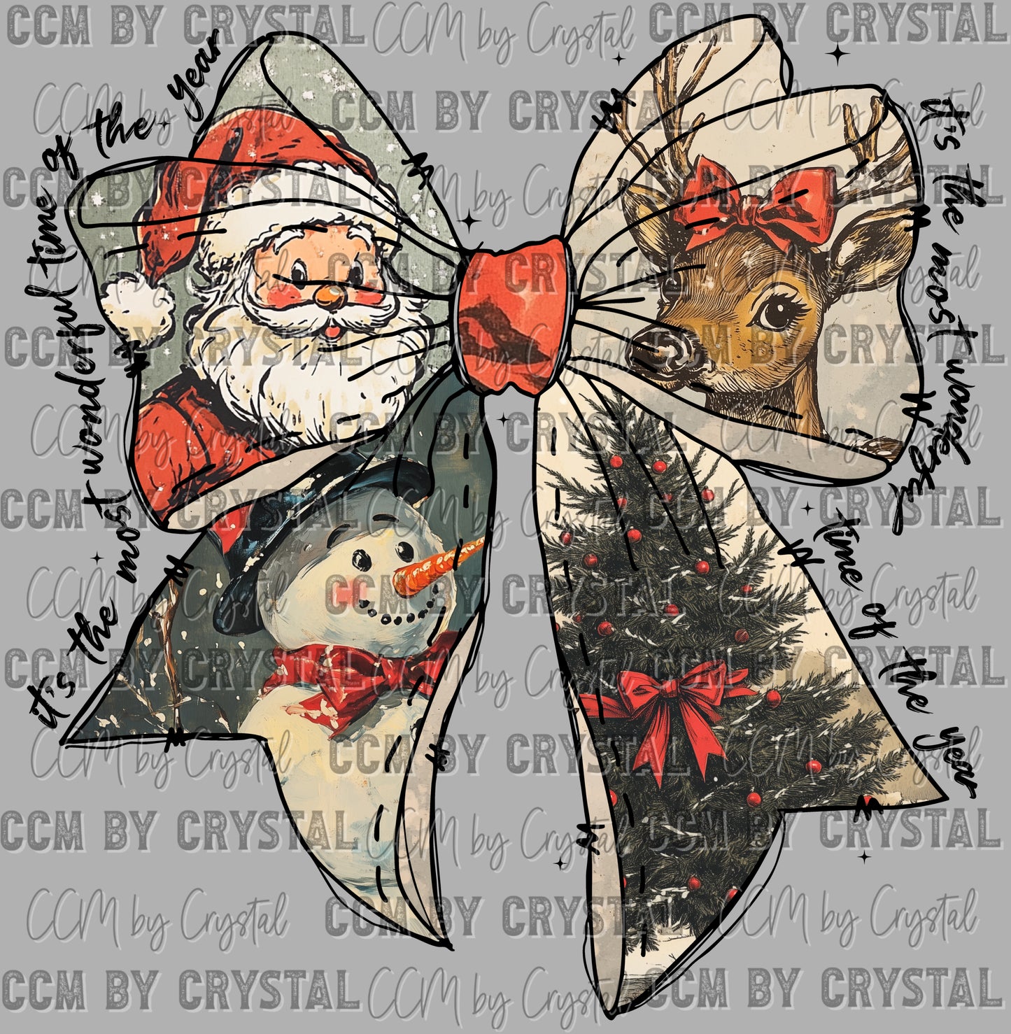 Christmas Bow Santa Ready to Press Transfer DTF Transfer Sublimation Transfer