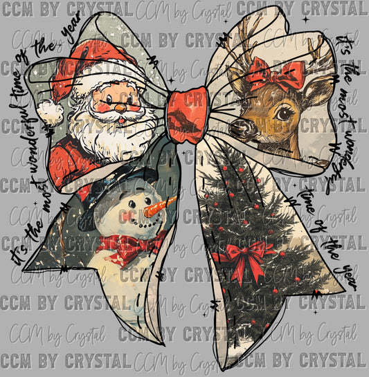 Christmas Bow Santa Ready to Press Transfer DTF Transfer Sublimation Transfer