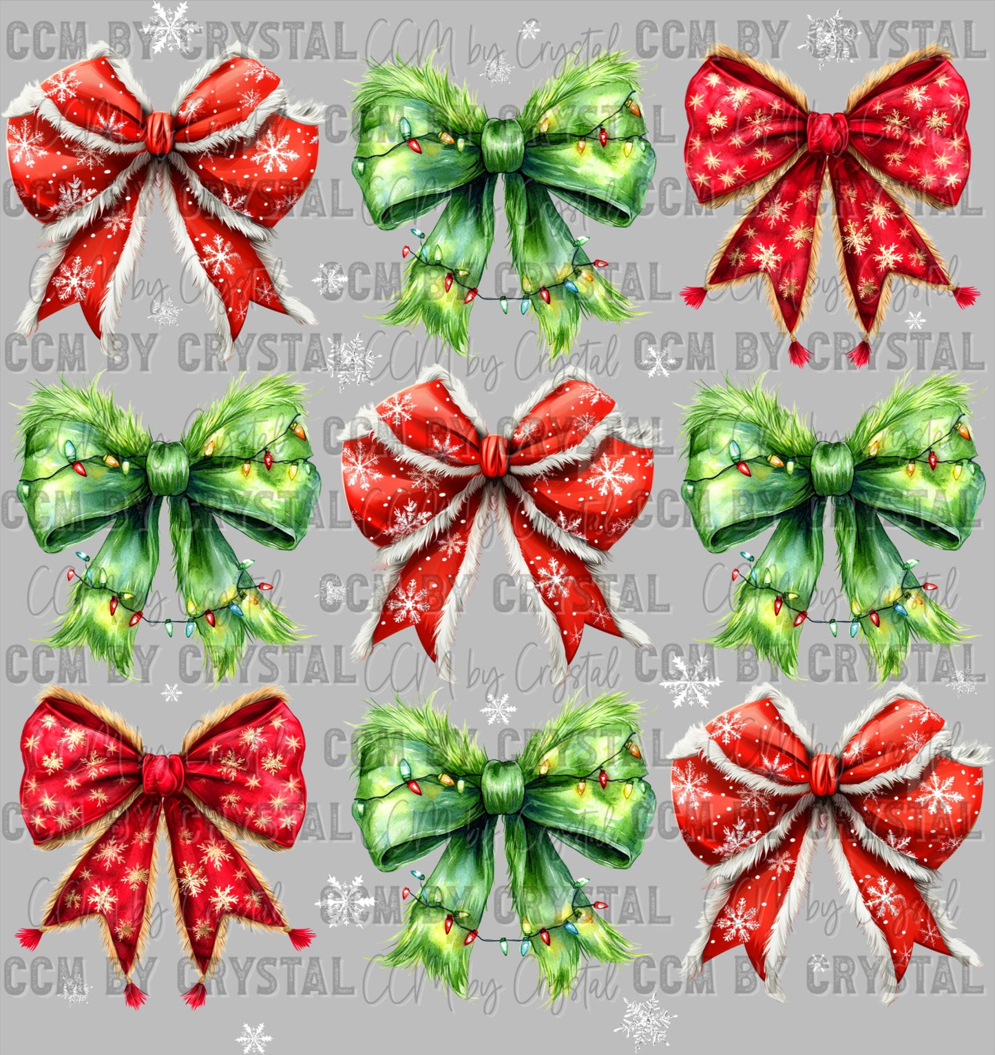 Christmas Bows White Snowflakes Ready to Press Transfer DTF Transfer Sublimation Transfer