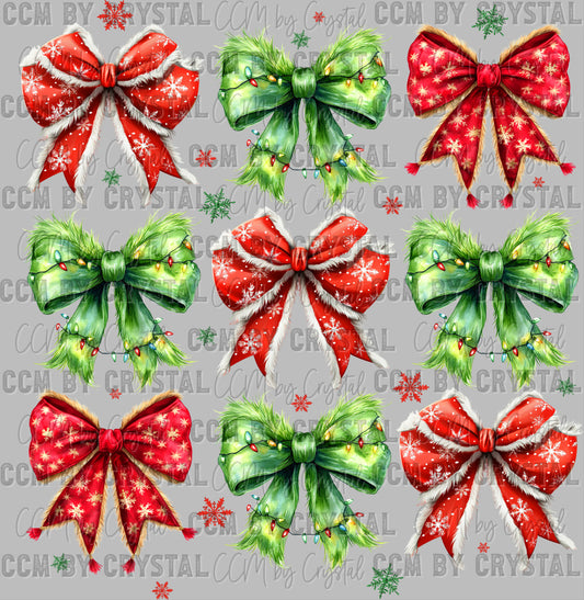 Christmas Bows Colored Snowflakes Ready to Press Transfer DTF Transfer Sublimation Transfer