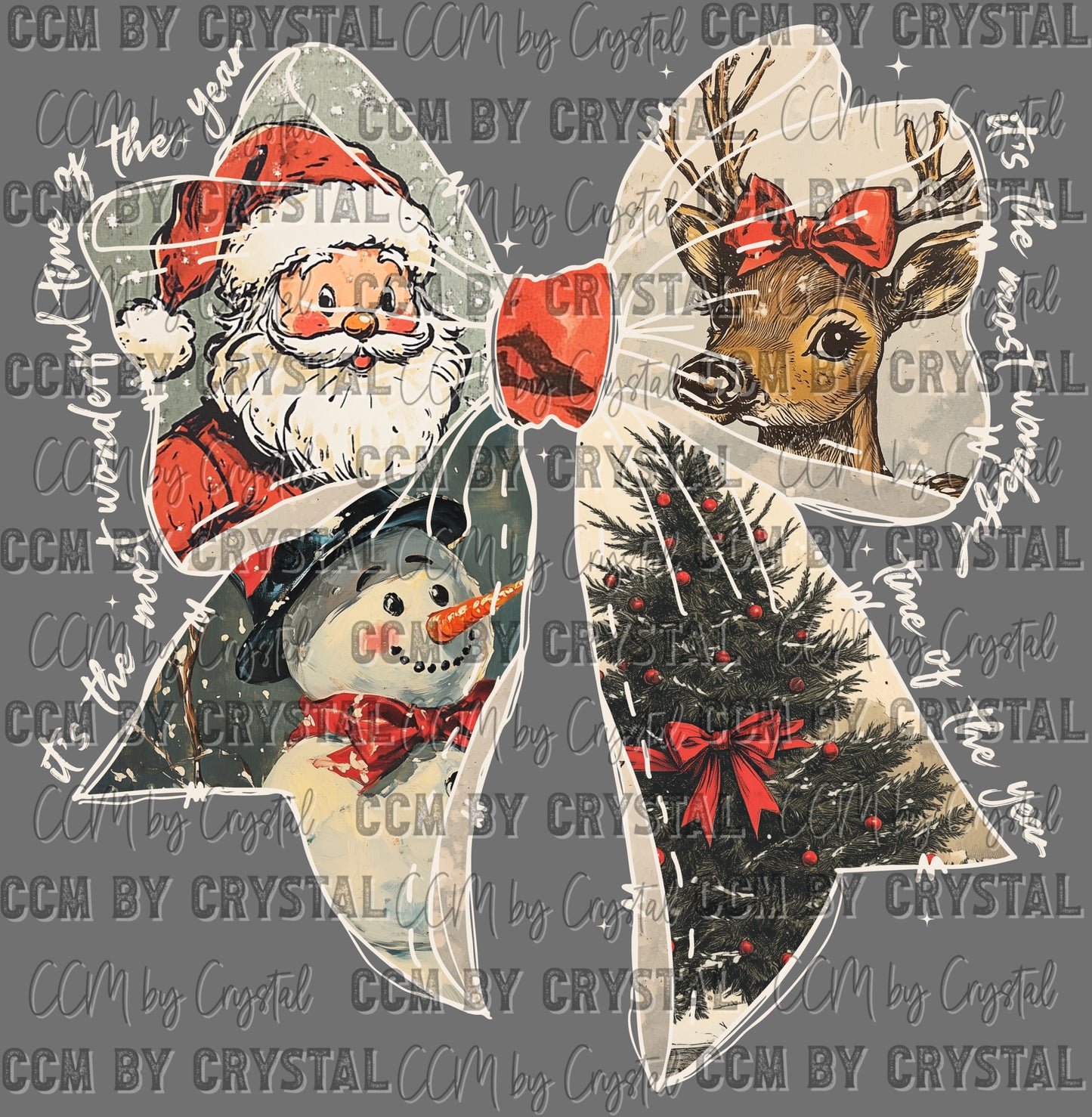 Christmas Bow Santa Ready to Press Transfer DTF Transfer