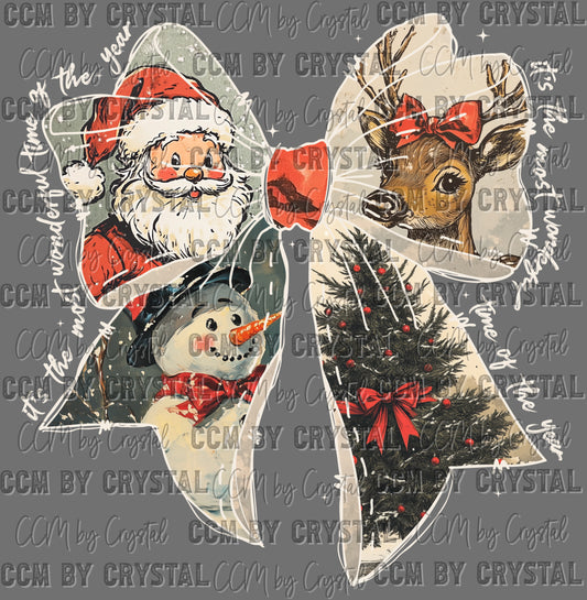 Christmas Bow Santa Ready to Press Transfer DTF Transfer