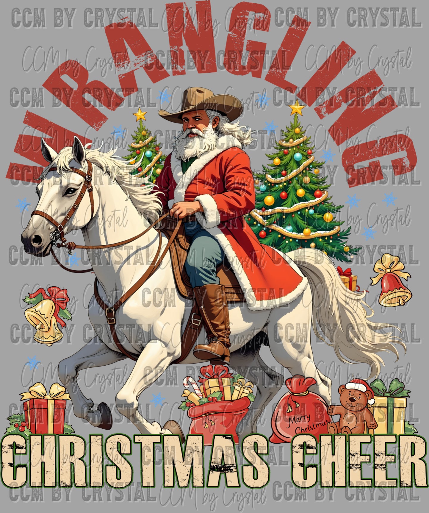 Christmas Western Santa Wrangling Christmas Cheer Ready to Press Transfer DTF Transfer Sublimation Transfer