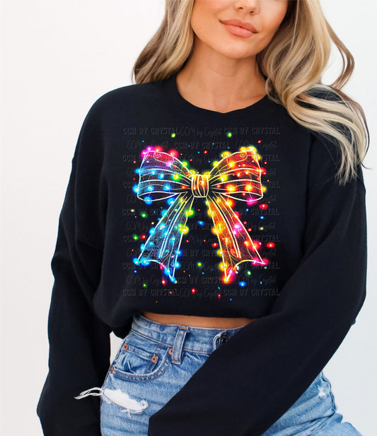 Christmas Bow with Lights Colorful Ready to Press Transfer DTF Transfer Sublimation Transfer