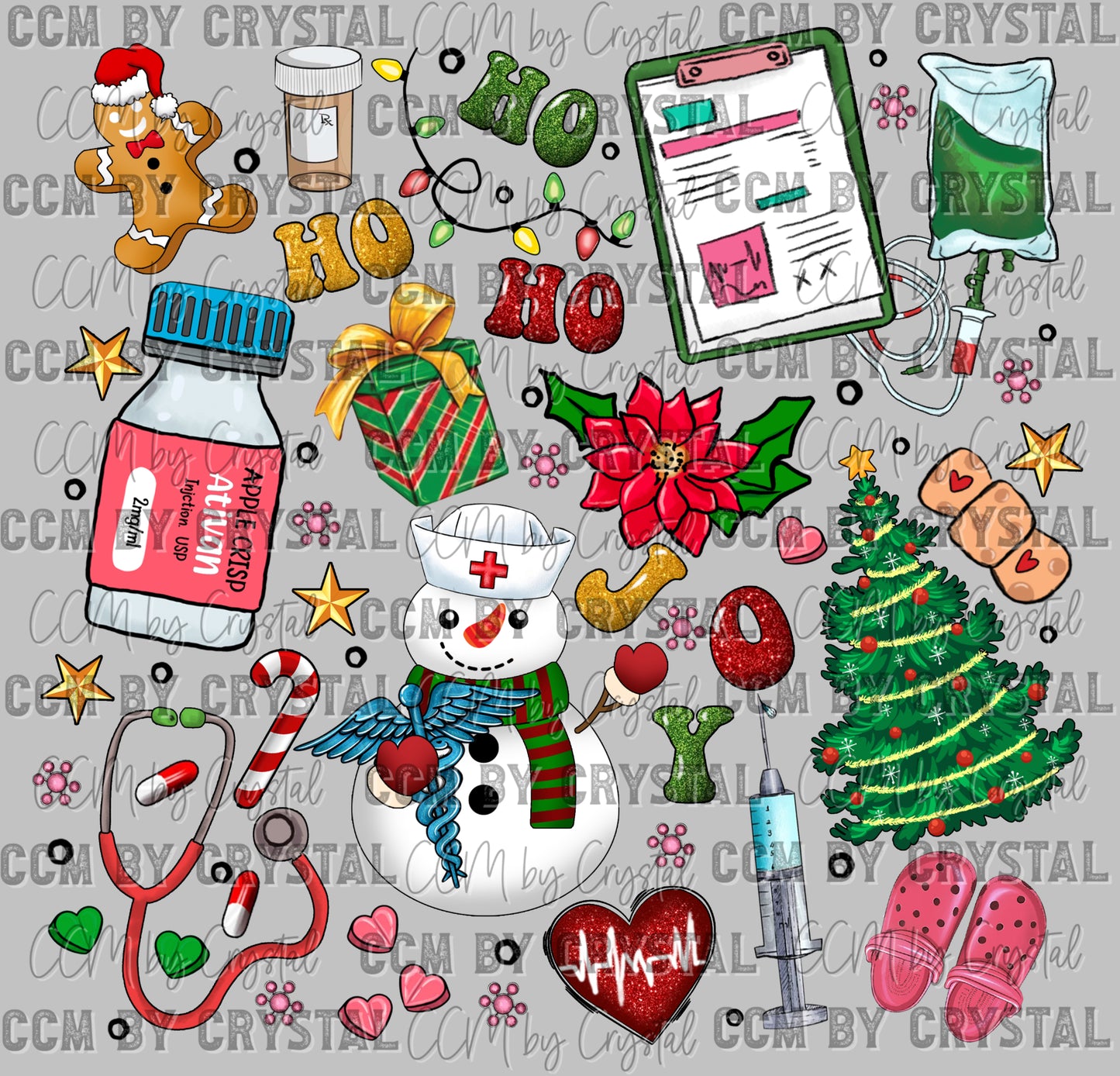 Christmas Nurse Collage Ready to Press Transfer DTF Transfer Sublimation Transfer