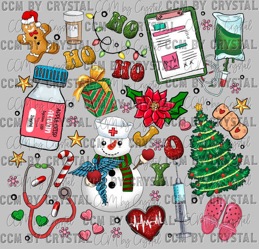 Christmas Nurse Collage Ready to Press Transfer DTF Transfer Sublimation Transfer