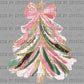 Christmas Tree Brushstrokes with Bow Faux Glitter Ready to Press Transfer DTF Transfer Sublimation Transfer