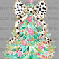 Christmas Tree Brushstrokes with Bow Faux Glitter Ready to Press Transfer DTF Transfer Sublimation Transfer