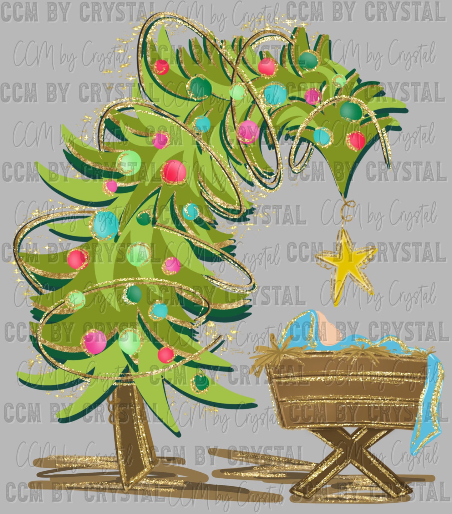 Christmas Tree Manger Ready to Press Transfer DTF Transfer Sublimation Transfer