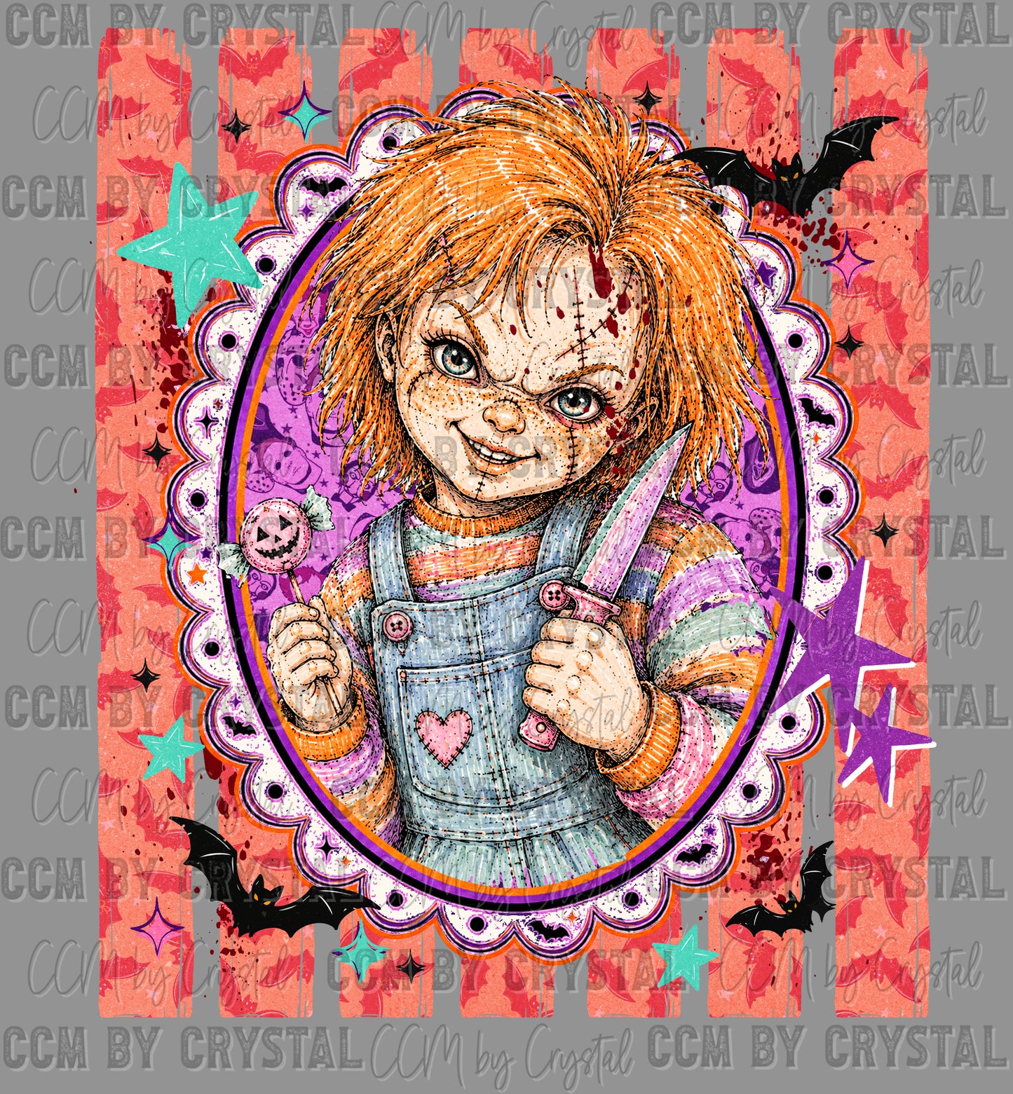 Bright Color Horror Doll Halloween Ready to Press DTF Transfers Sublimation Transfers