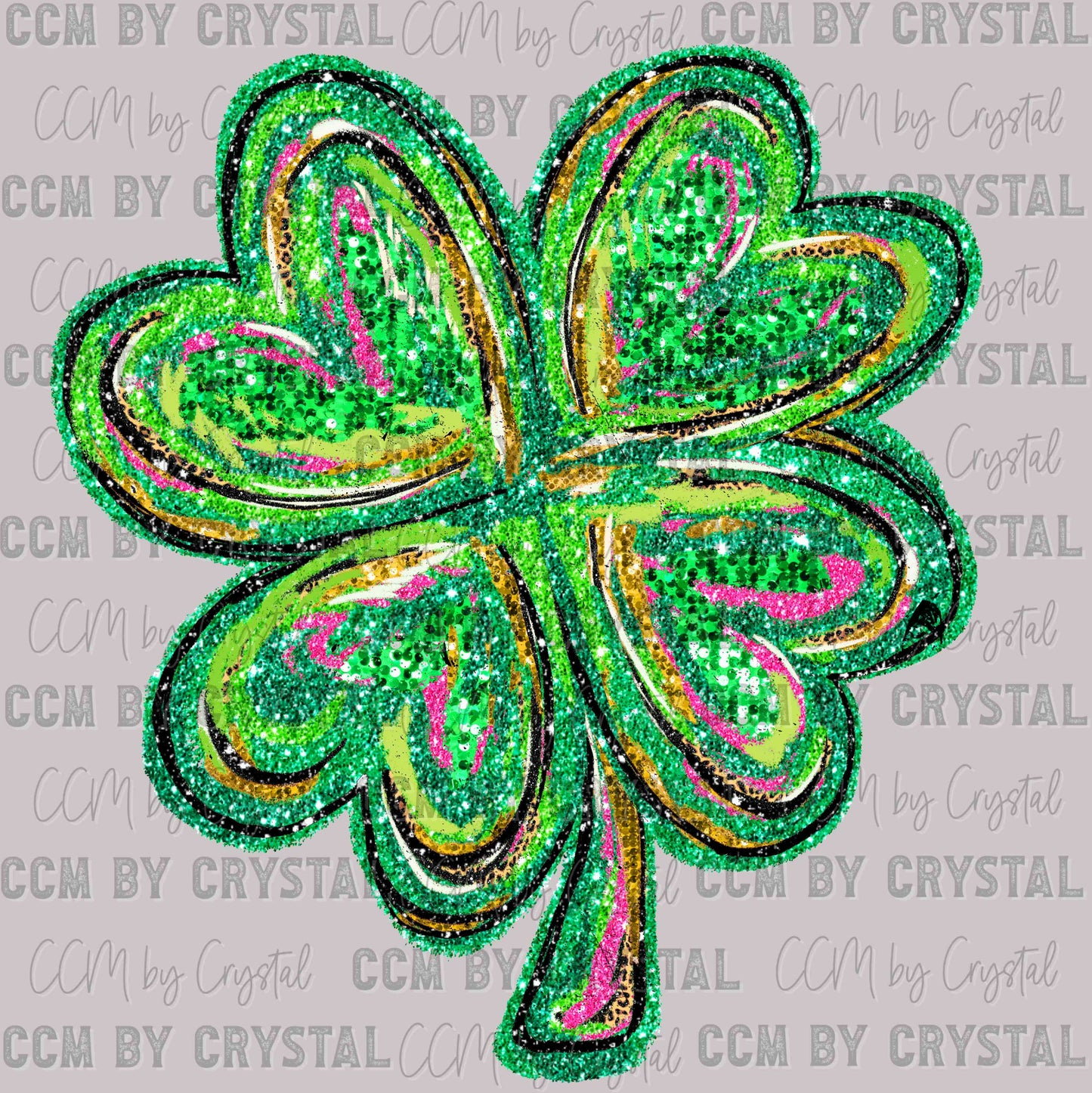 St. Patrick's Day Clover Faux Glitter Ready to Press Transfer