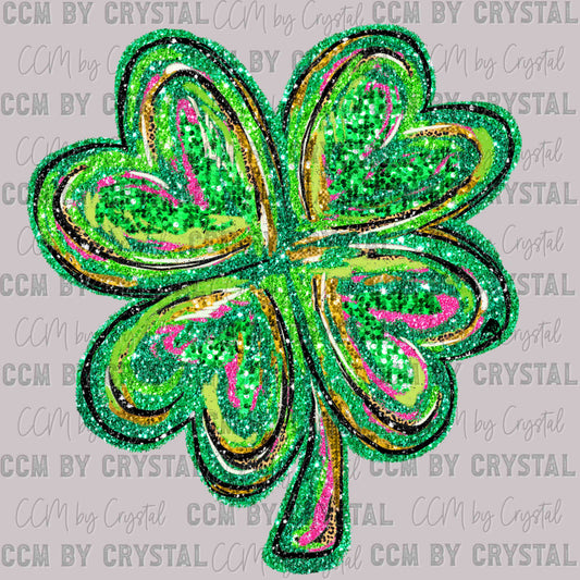 St. Patrick's Day Clover Faux Glitter Ready to Press Transfer