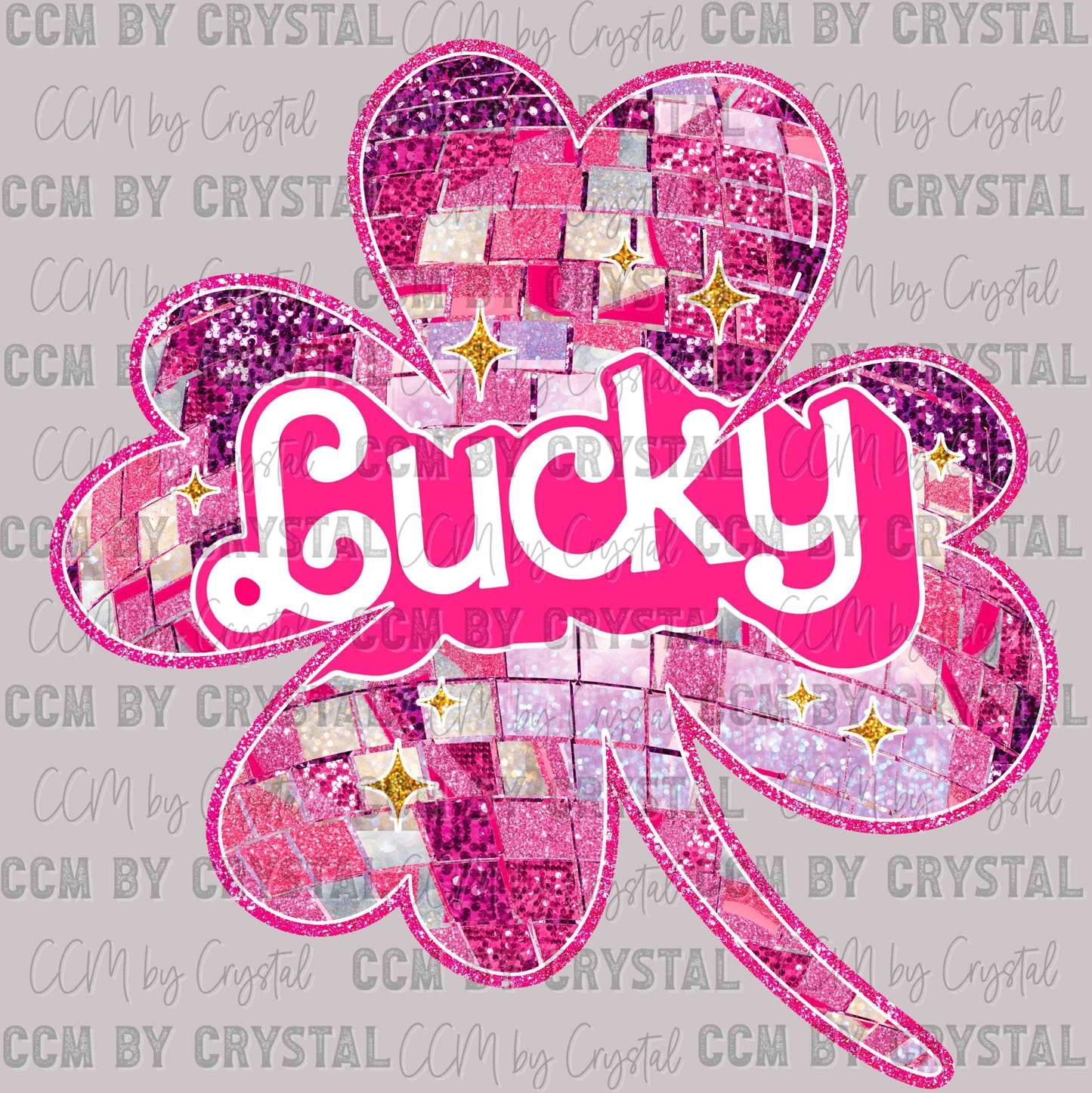 St. Patrick's Day Pink Lucky Clover Disco Ready to Press Transfer