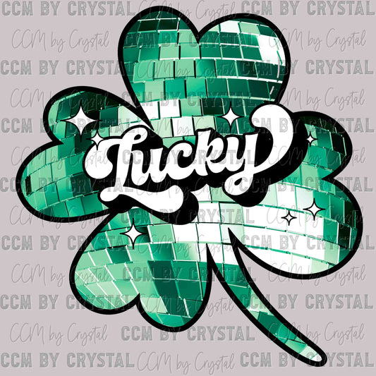 St. Patrick's Day Green Lucky Clover Disco Ready to Press Transfer