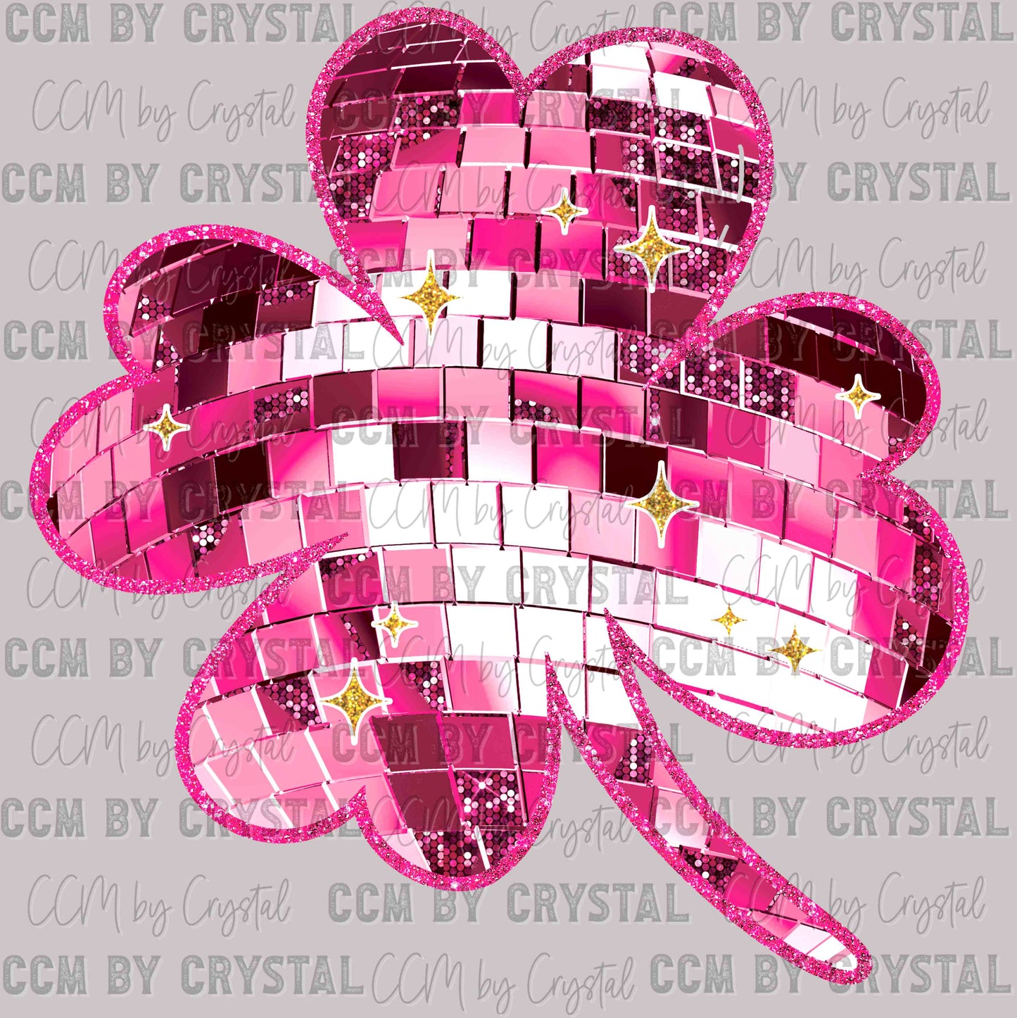 St. Patrick's Day Pink Clover Disco Ready to Press Transfer