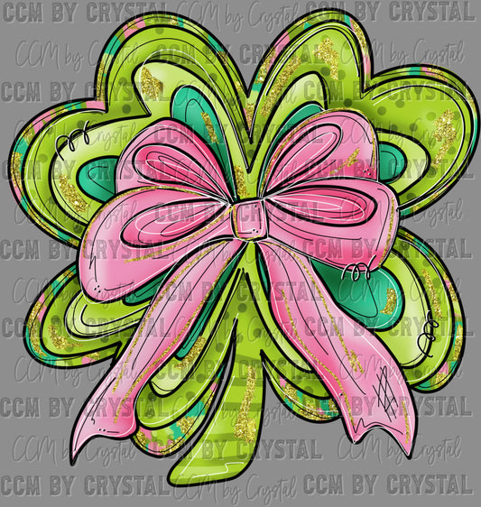 St Patrick's Day Clover With Bow Ready to Press Transfer DTF Transfer Sublimation Transfer