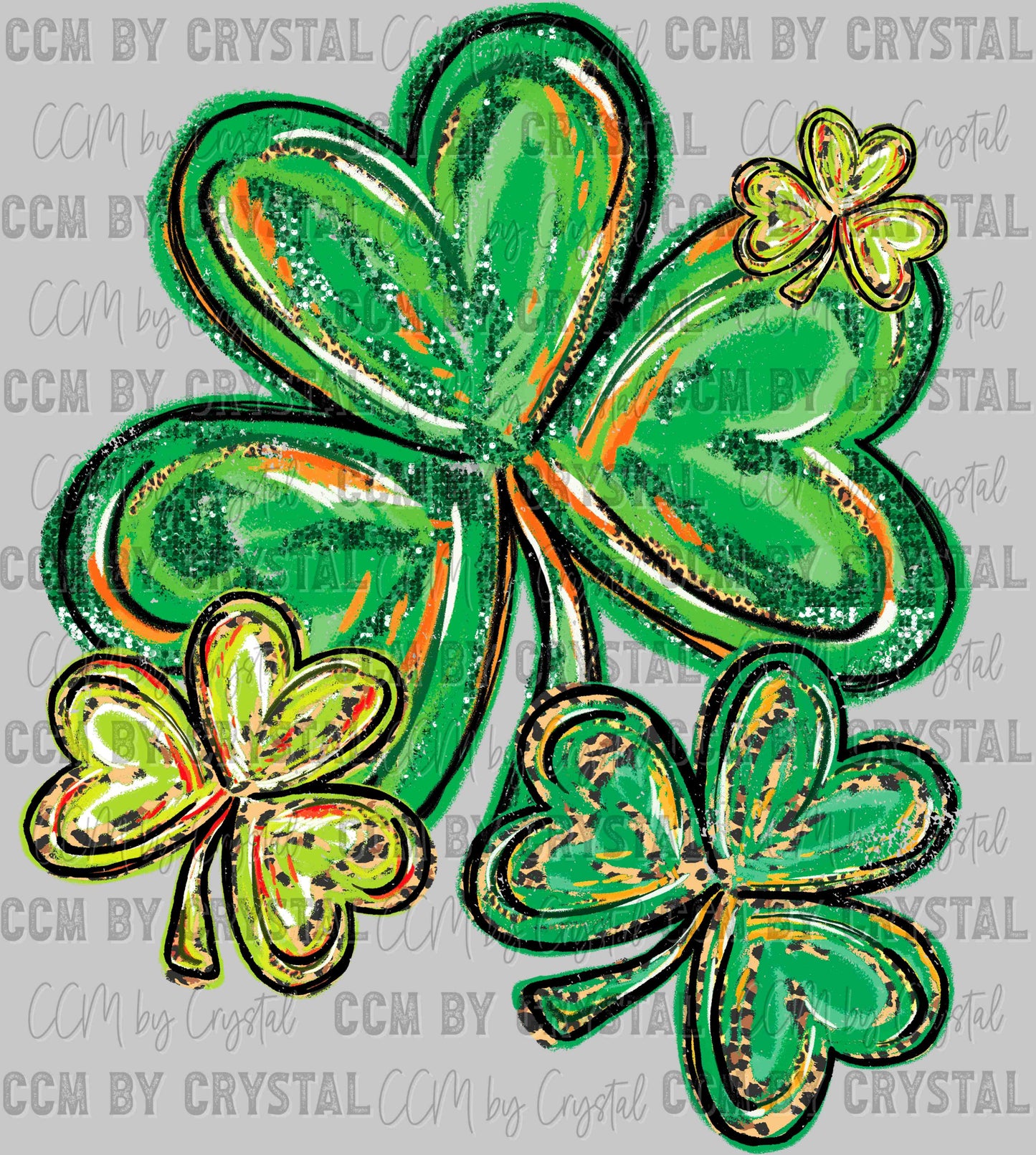 Faux Glitter St. Patrick's Day Clovers Ready to Press Transfer