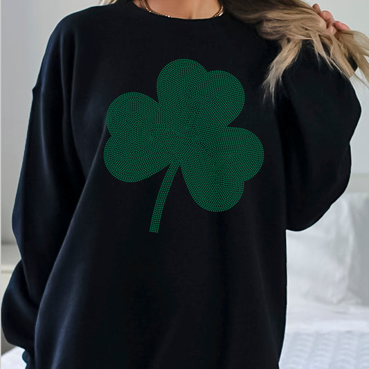Shamrock Clover Lucky St Patrick's Day 8.7x9.5" Spangle Transfer Bling Ready to Press Transfer Sparkle Transfer