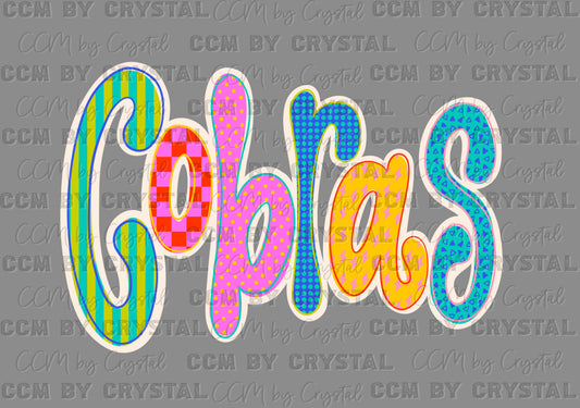 Cobras Doodle Colorful Mascot Ready to Press Transfer Direct to Film DTF Transfers
