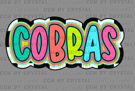 Cobras Colorful Mascot Ready to Press Transfer DTF Transfer Sublimation Transfer