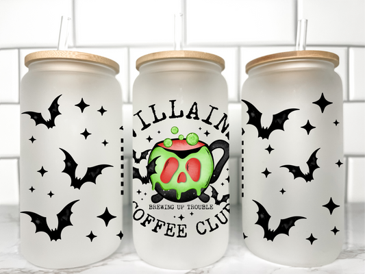 Halloween Villains Coffee Club UV Transfer 16oz Libby Glass Can Wrap Ready to Apply