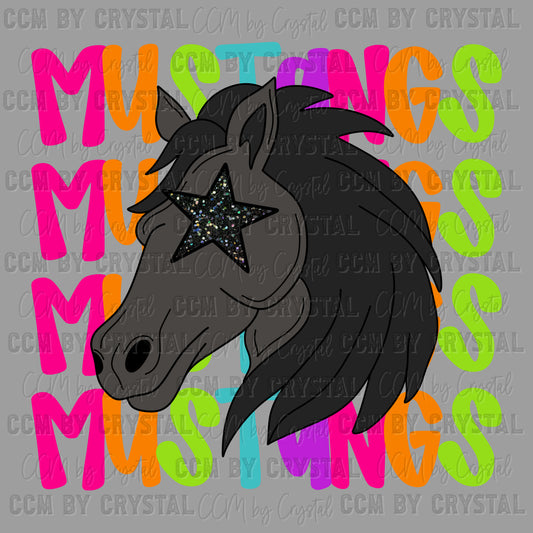 Colorful Mustangs Mascot Ready to Press Transfer DTF Transfer Sublimation Transfer