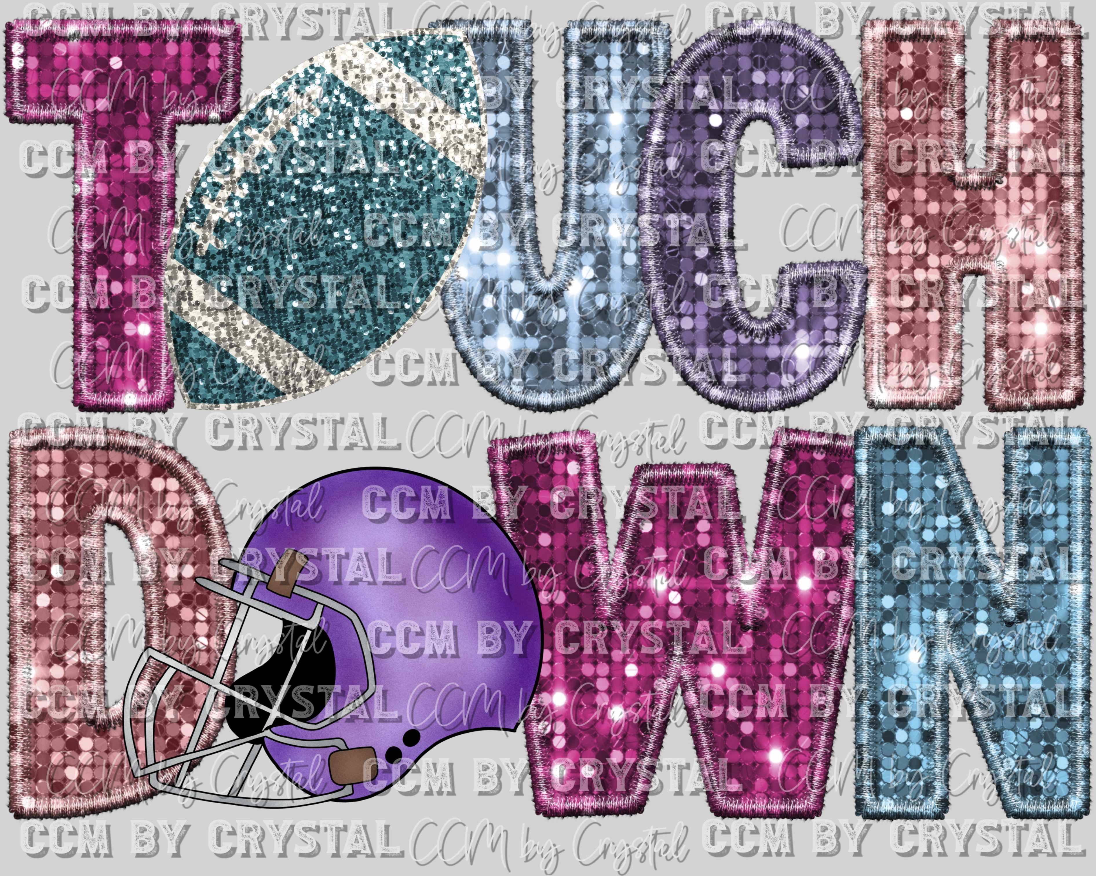 Touchdown Football Faux Sequins Faux Embroidery Ready to Press Transfe ...