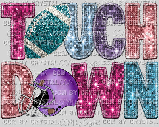 Touchdown Football Faux Sequins Faux Embroidery Ready to Press Transfer