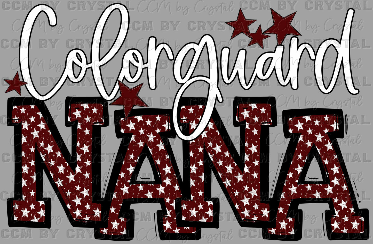 Color Guard Nana Stars Maroon Sports Mascot Ready to Press Transfer DTF Transfer Sublimation Transfer