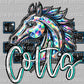 Colts Mascot Faux Rhinestones Effect Ready to Press Transfer DTF Transfer Sublimation Transfer