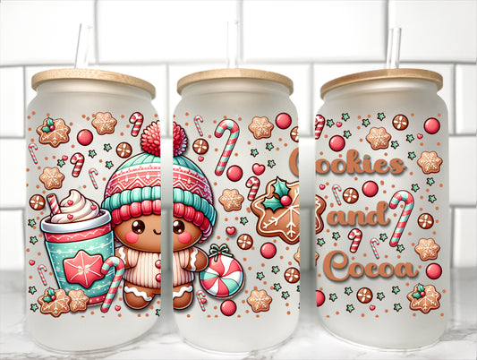 Christmas Cookies and Cocoa UV Transfer 16oz Libby Glass Can Wrap Ready to Apply