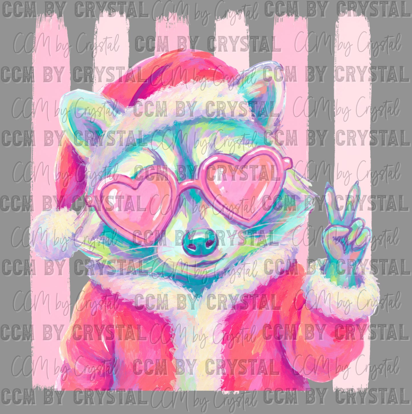Pastel Pink Raccoon Santa Christmas Ready to Press DTF Transfers