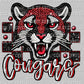 Cougars Red White and Black Mascot Faux Rhinestone Effect Ready to Press Transfer DTF Transfer Sublimation Transfer