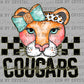 Cougars Cartoon Mascot Ready to Press Transfer DTF Transfer Sublimation Transfer