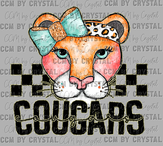 Cougars Cartoon Mascot Ready to Press Transfer DTF Transfer Sublimation Transfer